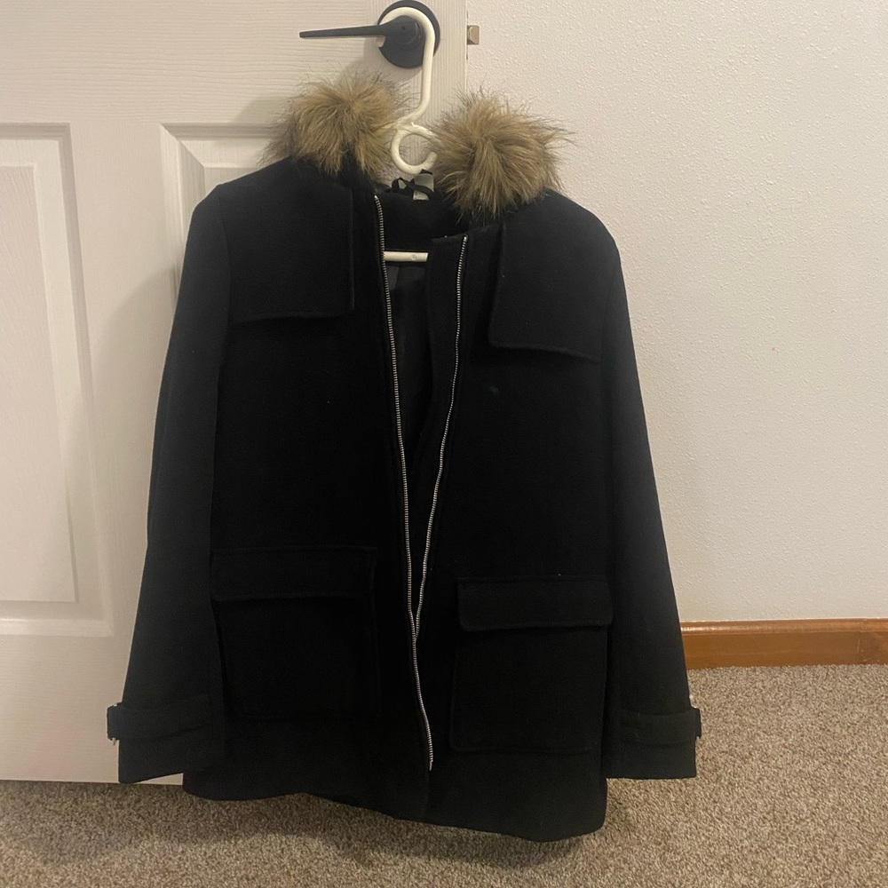 Fur hooded heavyweight jacket (size 6)